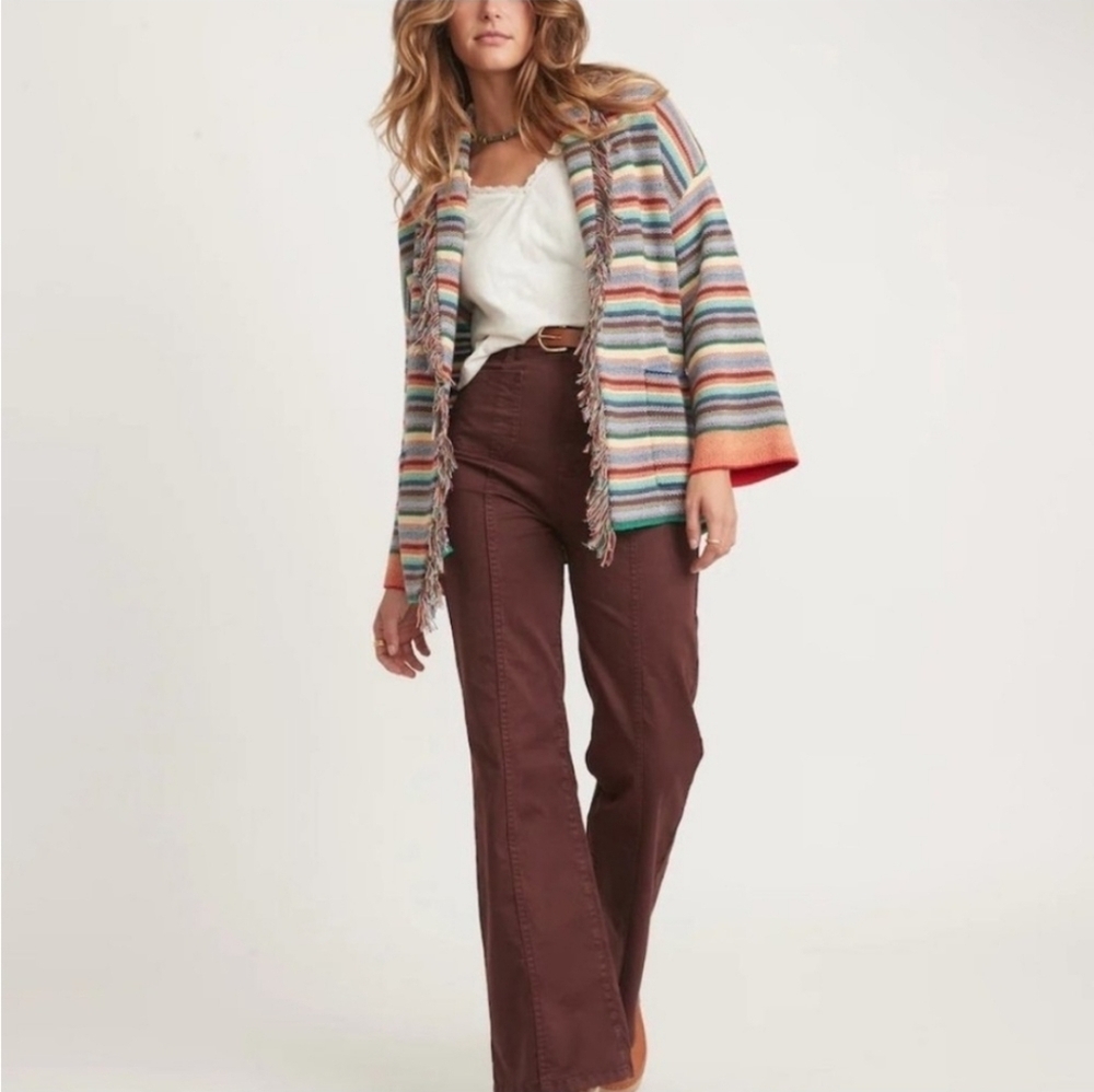 Marine Layer, Alamere, Long Fringe Cardigan, Multi Stripe, Size Medium - Picture 3 of 7